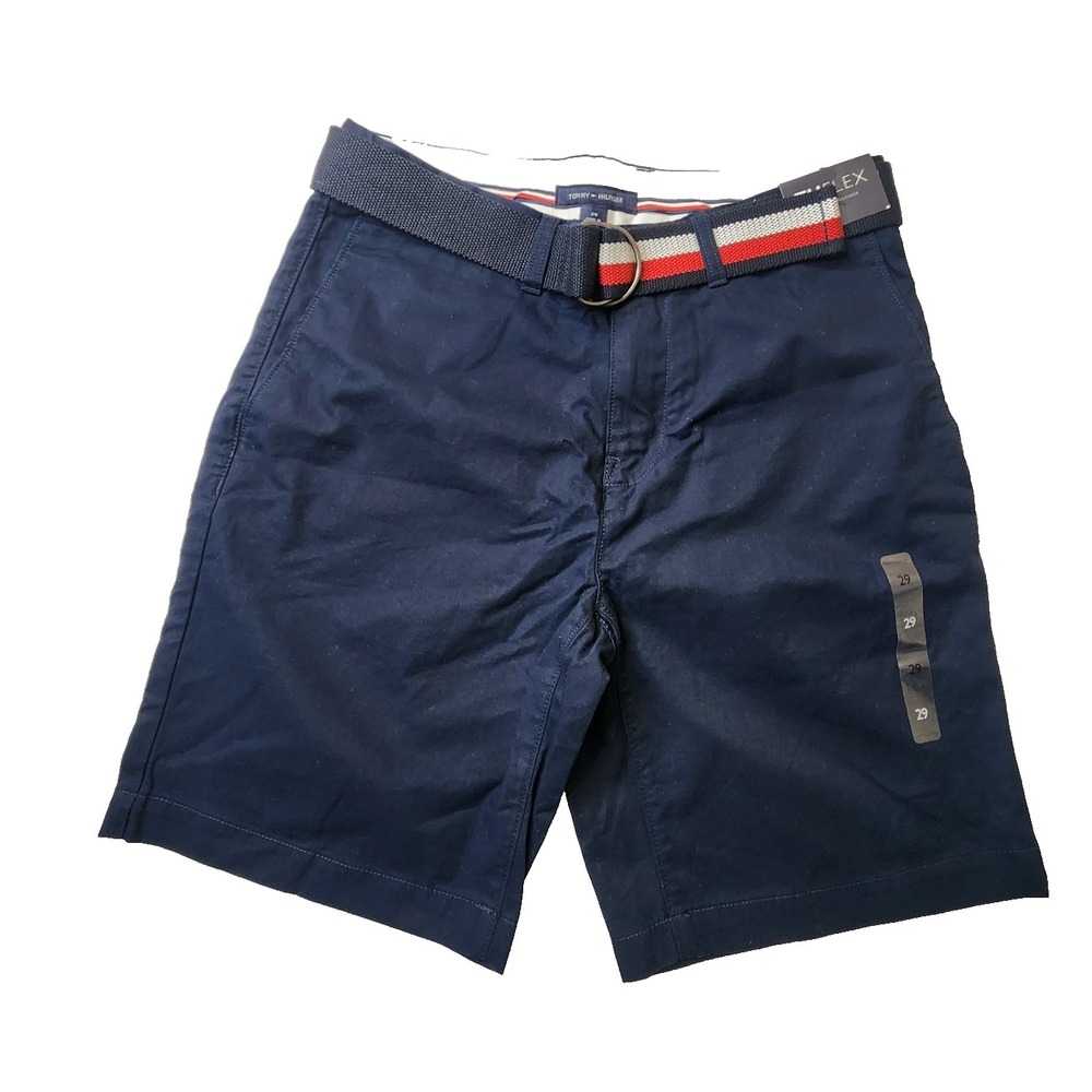 Tommy Hilfiger Men's Chino Shorts with Belt Flat Front Navy Size 29